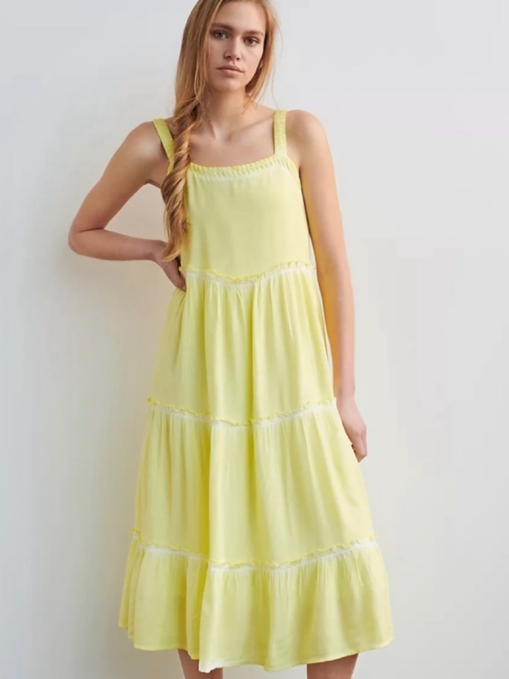Anthropologie Saturday Sunday Nell Tiered Midi Dress in yellow